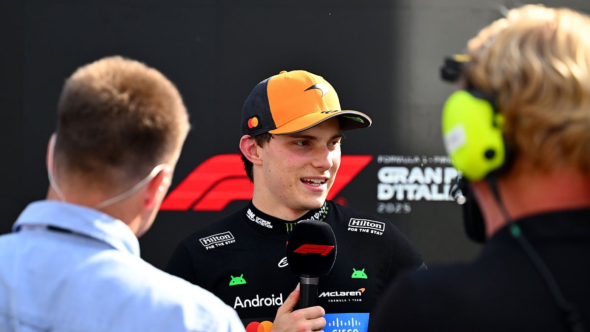 Oscar Piastri is interviewed after finishing third at the Italian Grand Prix.