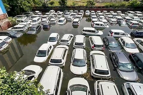 Maruti stockyard inundated in Jhajjar