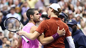 Carlos Alcaraz and Jannik Sinner embrace at the US Open final