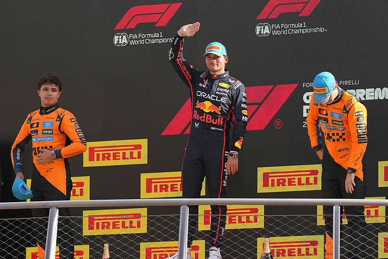 Max Verstappen, Lando Norris and Oscar Piastri