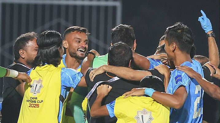 AIFF : India Vs Oman CAFA Nations Cup 2025: Indian players celebrating their win.