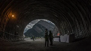 The under construction Zojila tunnel on September 28, 2021.