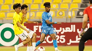 Photo: AIFF : India Vs Brunei Highlights, AFC U23 Asian Cup Qualifiers: Vibin Mohanan (right) in action en route his hat-trick.