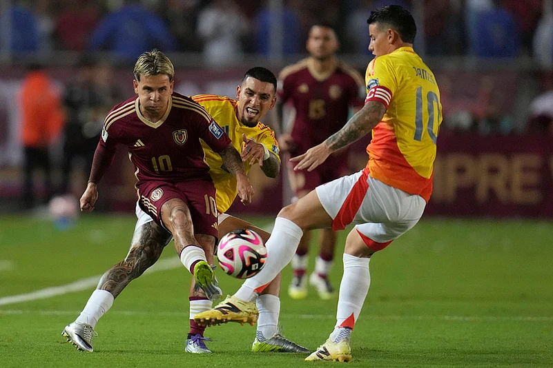 FIFA World Cup CONMEBOL qualifying soccer match Venezuela vs Colombia_ James Rodriguez