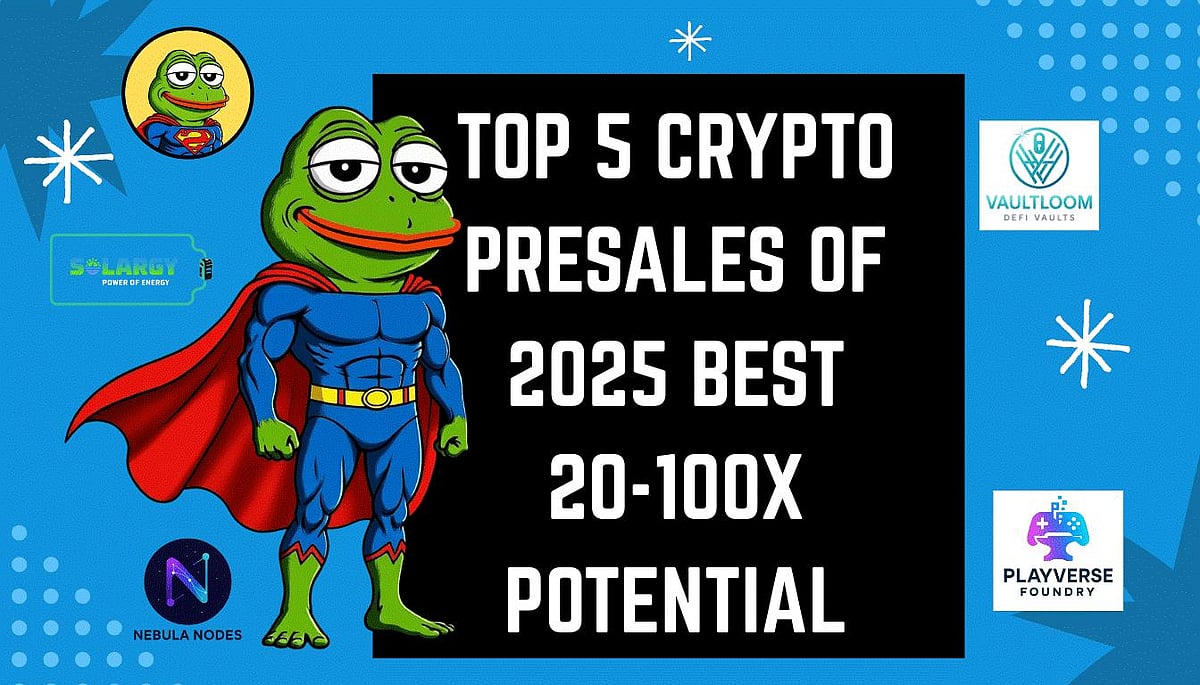 Top 5 Crypto presales of 2025 with major potential, cartoon frog superhero illustration