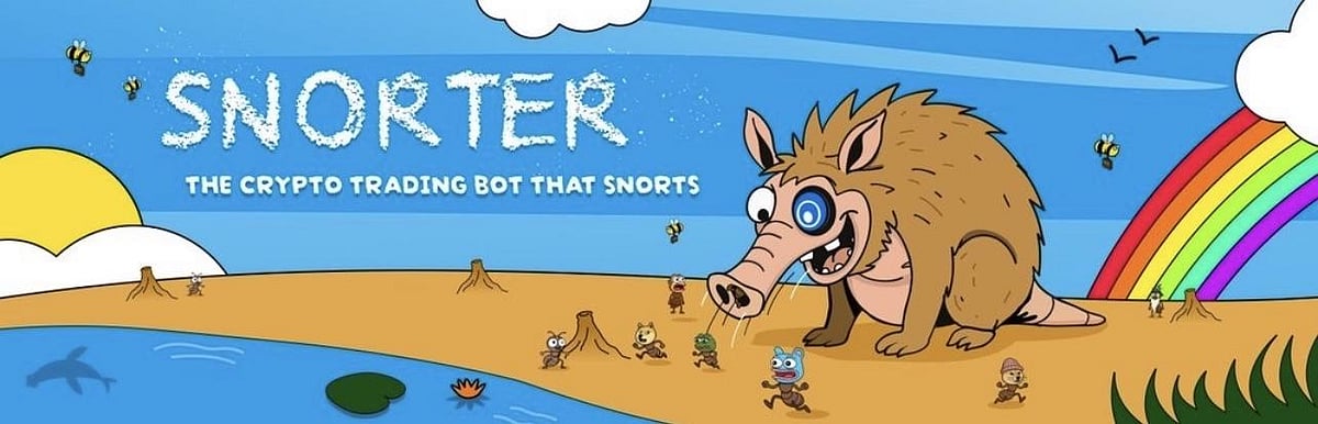 Cartoonish illustration of  snorter eating meme coins