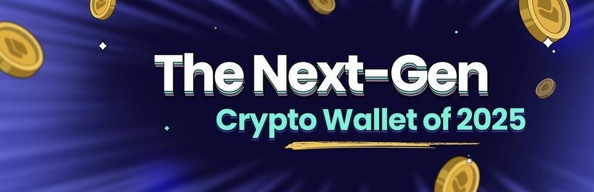 floating coins and the text The Next-Gen Crypto Wallet of 2025 on a blue background.