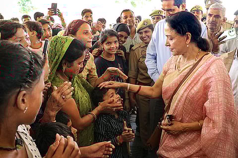 Hema Malini at flood relief camp in Mathura