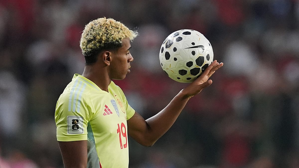 File : File photo of Lamine Yamal in action for Spain.