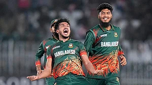 | Photo: AP/Anjum Naveed : Taskin Ahmed became Bangladesh’s joint-most successful powerplay wicket-taker in T20Is, matching Shakib Al Hasan’s record of 37 scalps.
