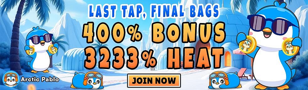 Arctic Pablo Coin ad with 400% bonus and 3233% heat
