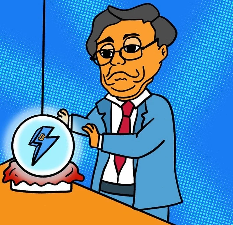 A man playing with an orb showing Bitcoin Hyper logo