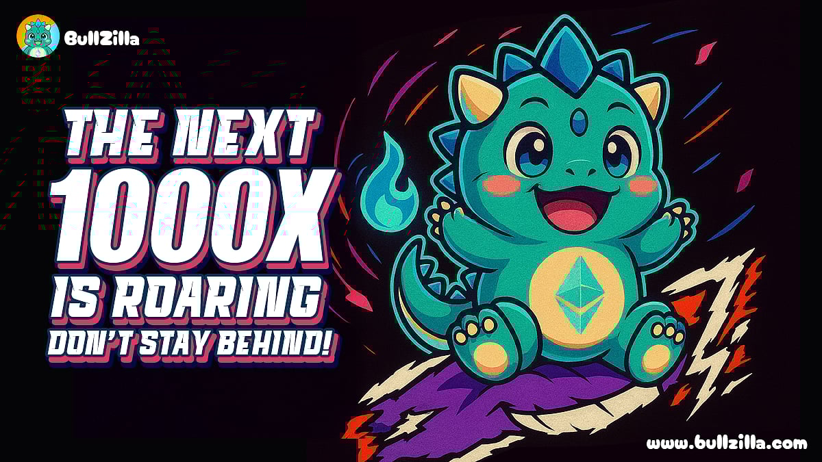 BullZilla ($BZIL) Cartoon characters with text THE NEXT 1000X IS ROARING DONT STAY BEHIND!.