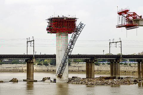 Damaged structure of the Ahmedabad-Mumbai bullet train project