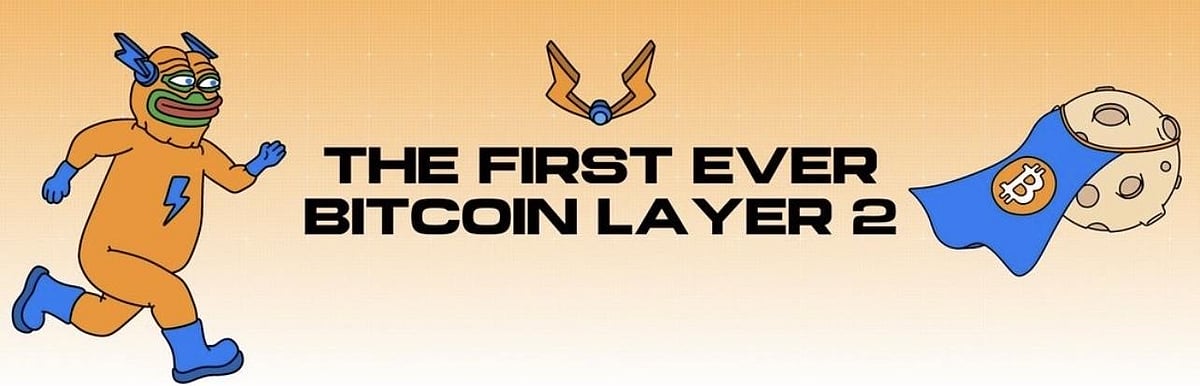 Cartoonish illustration of pepe running behind bitcoin