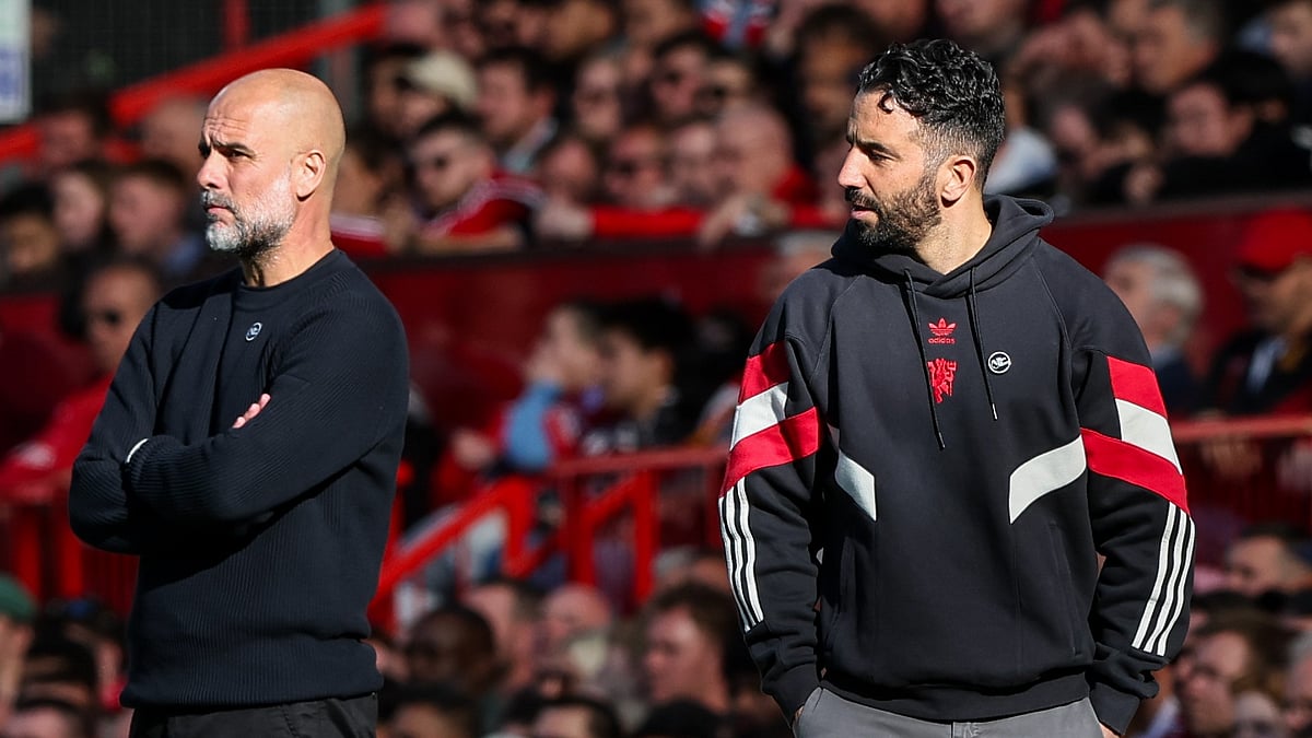 Manchester City manager Pep Guardiola and Manchester United head coach Ruben Amorim