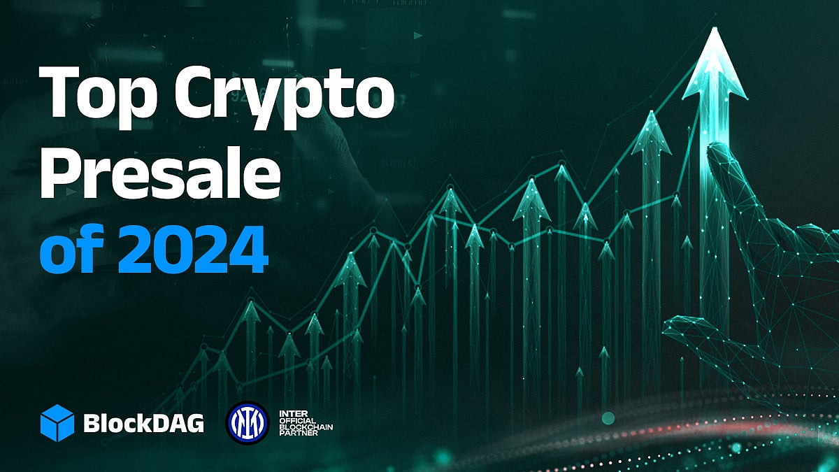 A stylized financial graph with rising arrows and the text Top Crypto Presale of 2024.