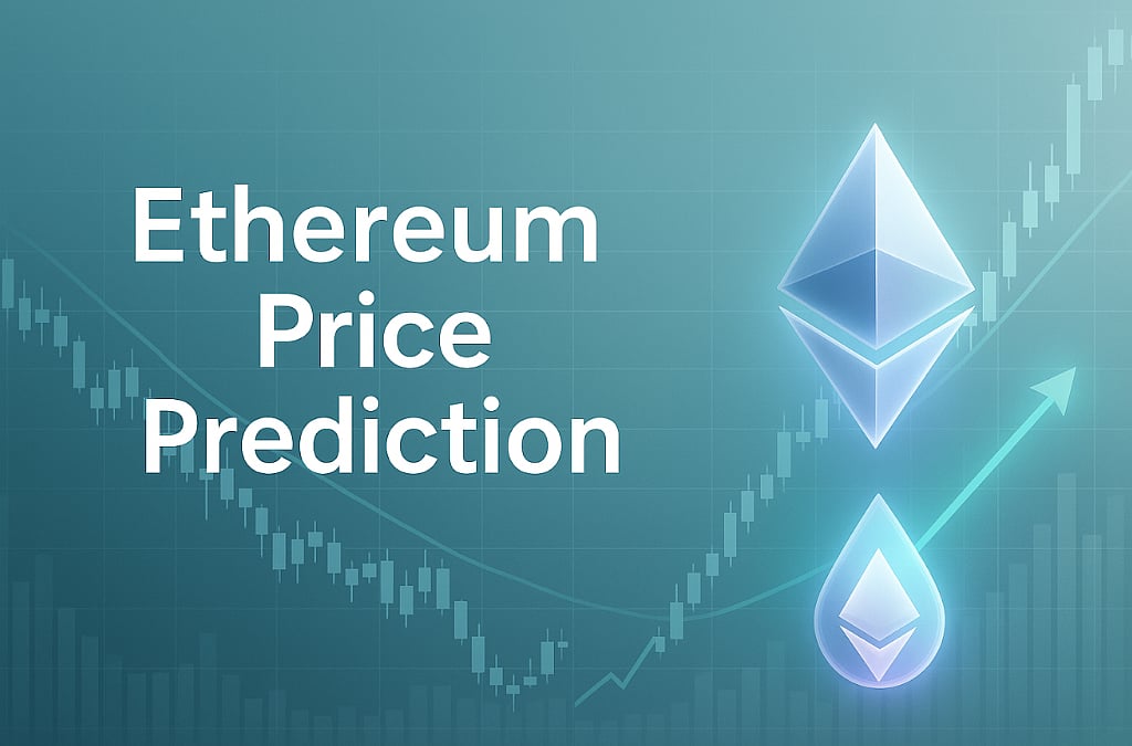 Digital illustration of Ethereum logo and bold text 