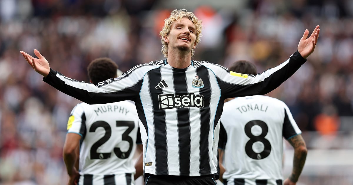 Nick Woltemade celebrates his debut goal for Newcastle United.