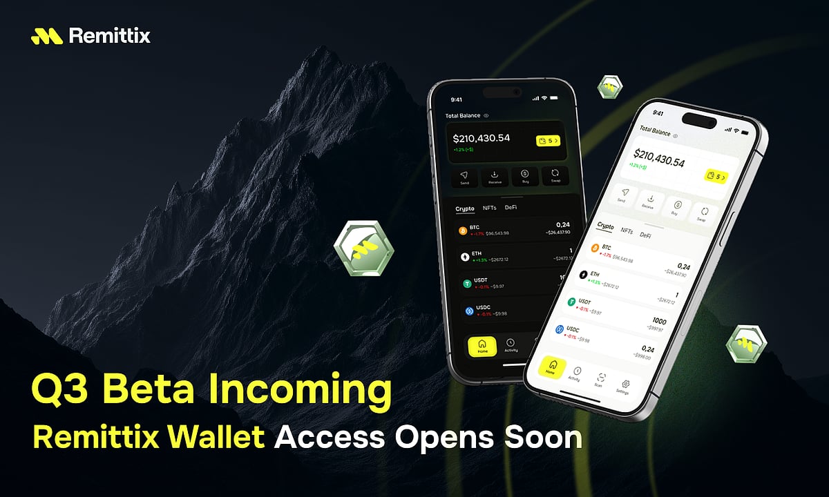 Remittix Q3 Beta Wallet Access announcement with phone graphics.