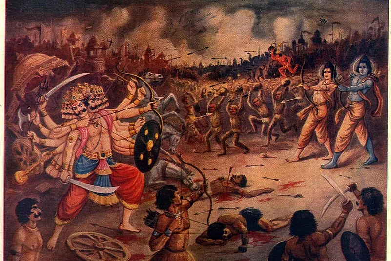 A painting of the epic battle between the ten-headed and Lord Rama
