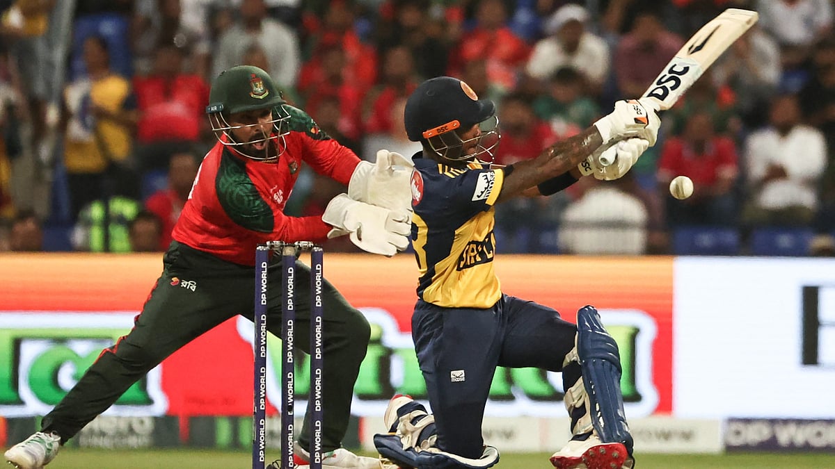 Pathum Nissanka plays a shot on his way to 50 as Sri Lanka defeat Bangladesh in the Asia Cup.