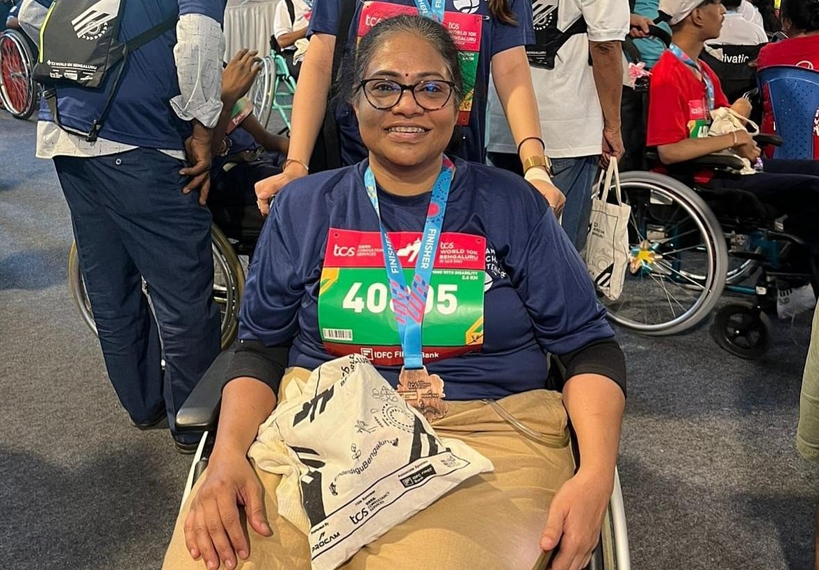 Madhuri Paturi : Madhuri Paturi after completing a 2.6 km assisted marathon.