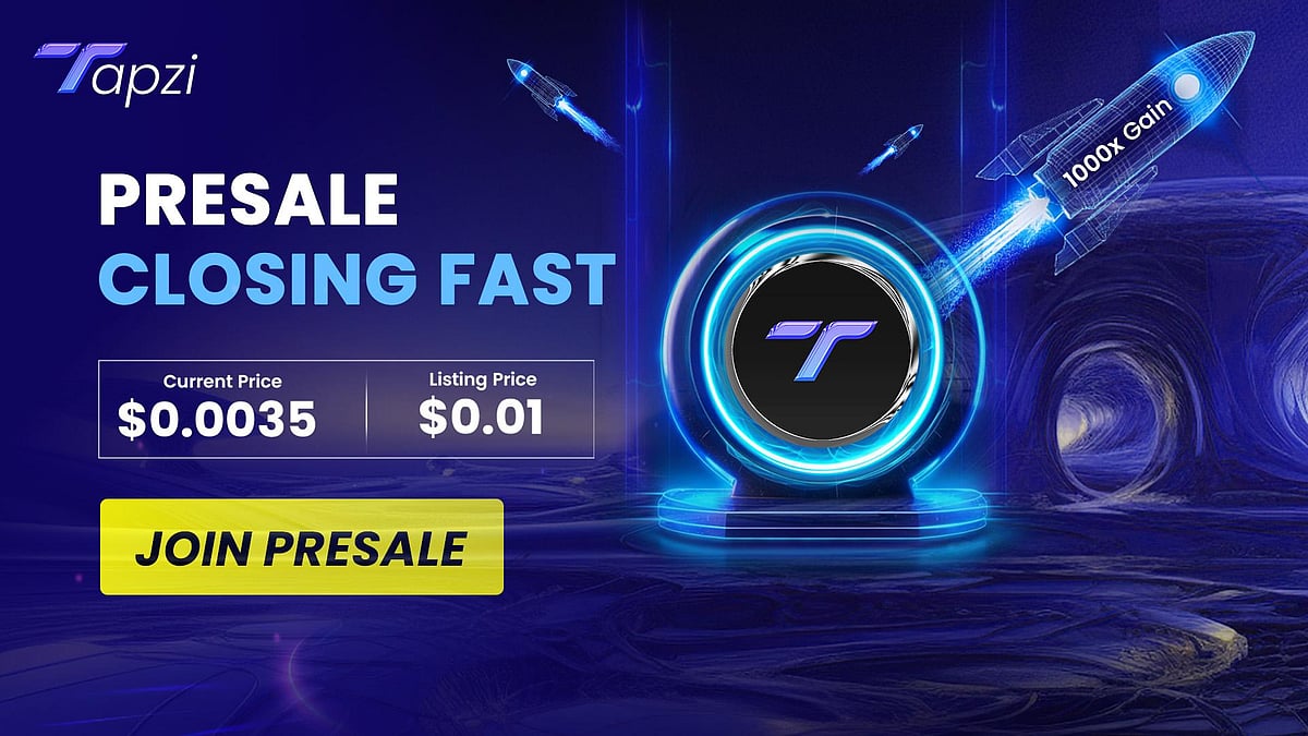 Tapzi presale advertisement showing current price, listing price and a join presale button.