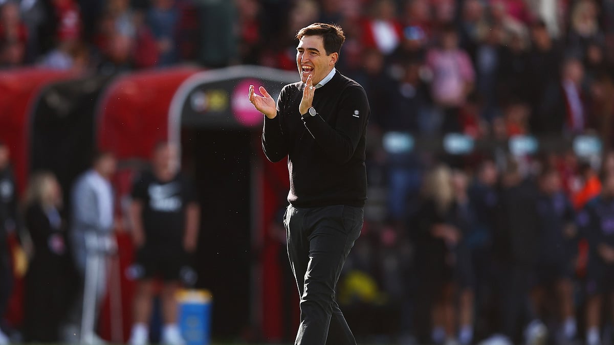 Andoni Iraola applauds the AFC Bournemouth fans after their 2-1 victory over Brighton and Hove Albion.