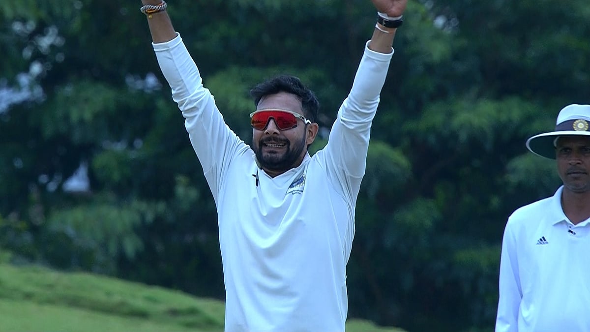 | Photo: X/BCCIdomestic : Central Zone's Ankit Sharma celebrates after taking a wicket against South Zone in the Duleep Trophy 2025.