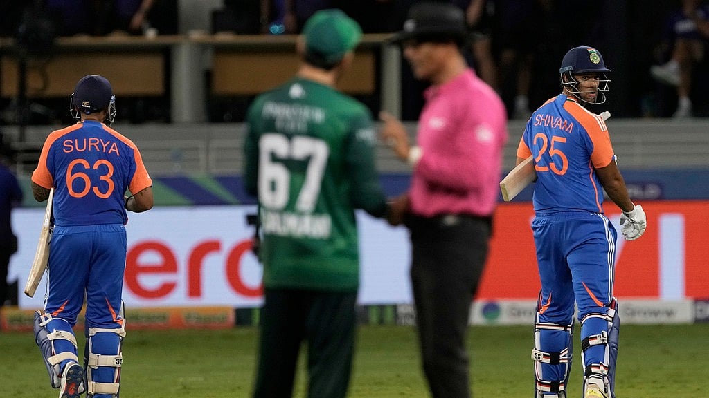 AP : India's captain Suryakumar Yadav, left, and batting partner Shivam Dube, right, leave the field after their win in the Asia Cup 2025 match against Pakistan.