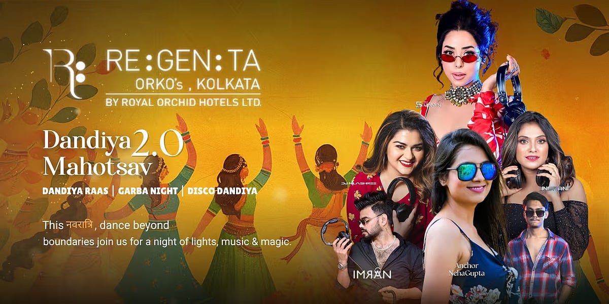 Dandiya Mahotsav Season 2 at Melody Hall, Regenta Orkos poster with dancer and event details.