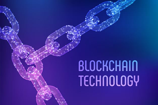 A graphic with two glowing chains linked together and the words BLOCKCHAIN TECHNOLOGY.