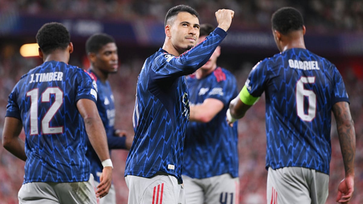 Martinelli celebrates second half winner.