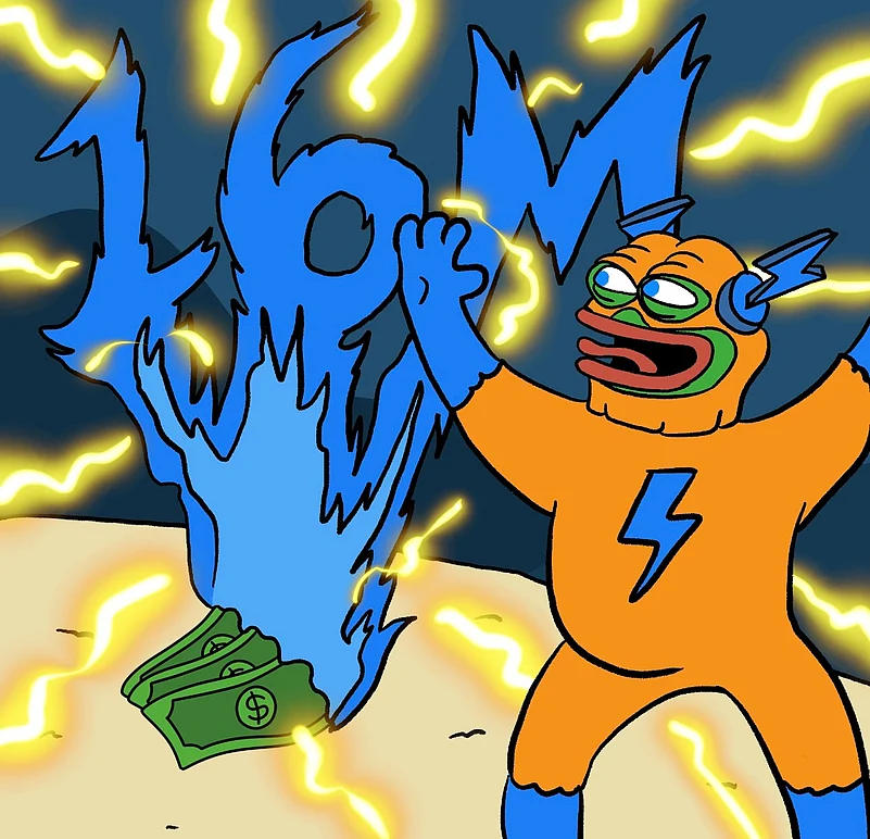 A cartoonish yellow character with a lightning bolt and a blue, lightning-infused money ghost