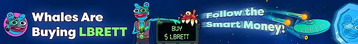 Whales buying Layer Brett crypto, cartoon alien promotes smart money move in banner ad
