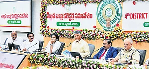 Andhra Pradesh Chief Minister N. Chandrababu Naidu at collectors conference in Velagapudi