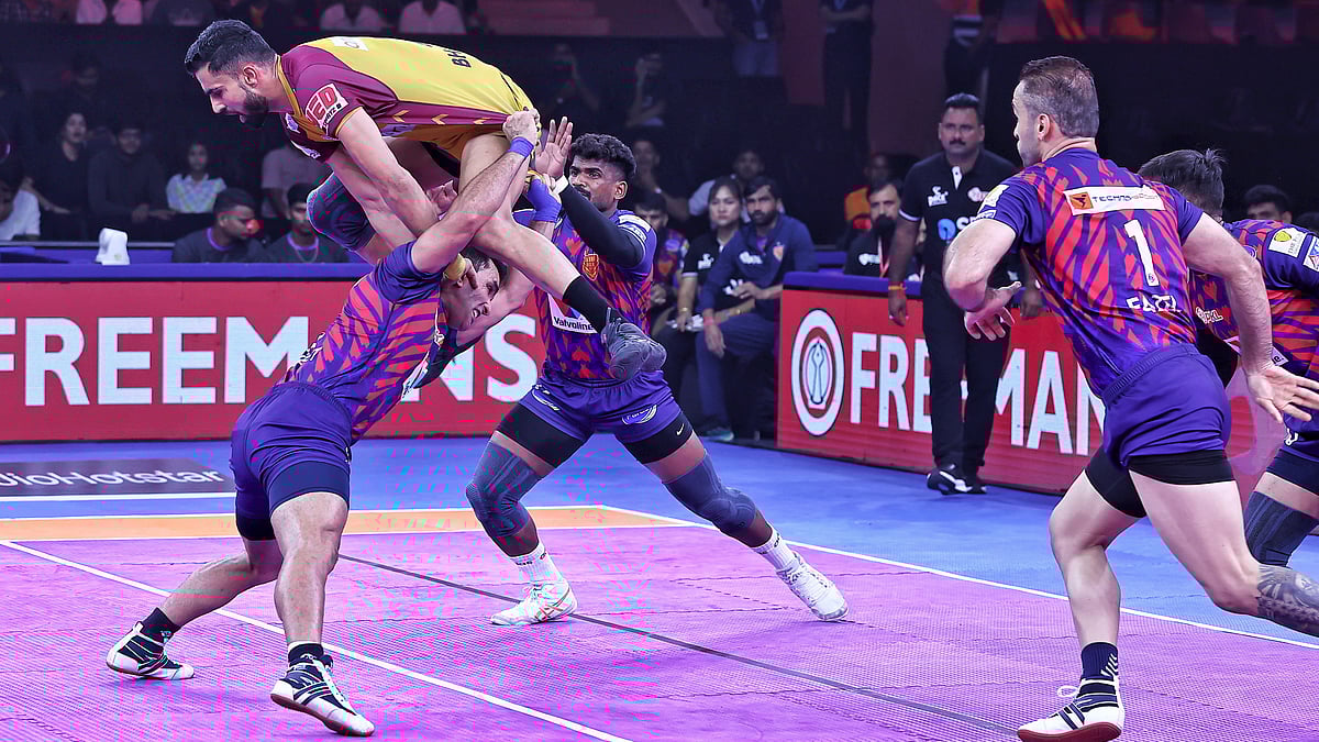 Pro Kabaddi : Action from the Pro Kabaddi League match between Telugu Titans and Dabang Delhi in Jaipur.