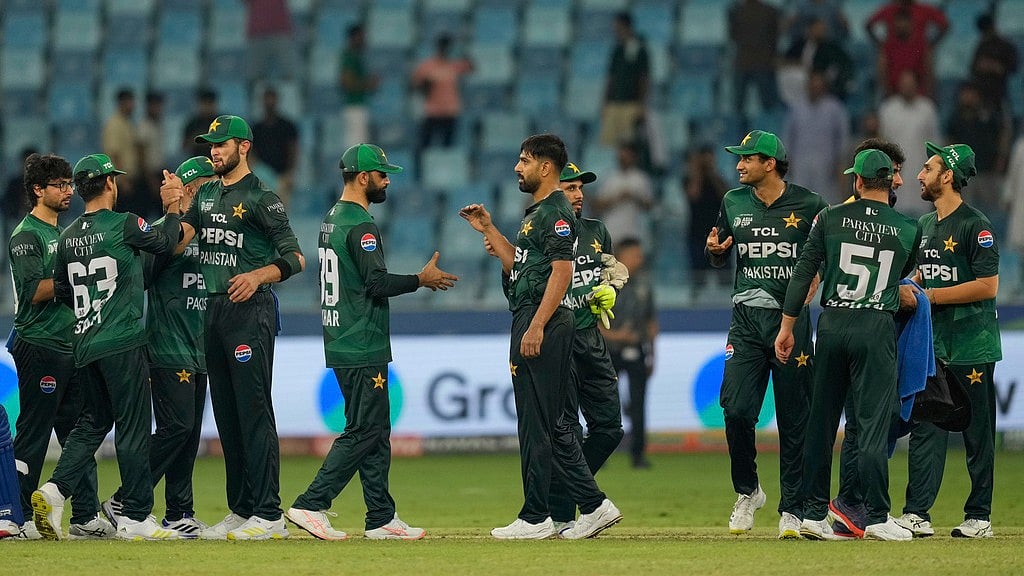 AP : Pakistan celebrate after winning the Asia Cup 2025 match against UAE in Dubai.