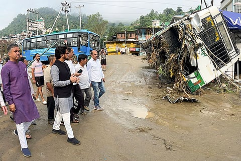 Anurag Thakur inspects a disaster-hit area in Mandi