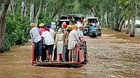 Curse Of The Cusecs: How Punjab Floods Washed Away Lives And Homes Within Minutes  | Photo: Imago/ANI News : The Day After: Villagers commute on tractors through the flood waters at Ghonewala village near the India-Pakistan border on September 4, 2025
