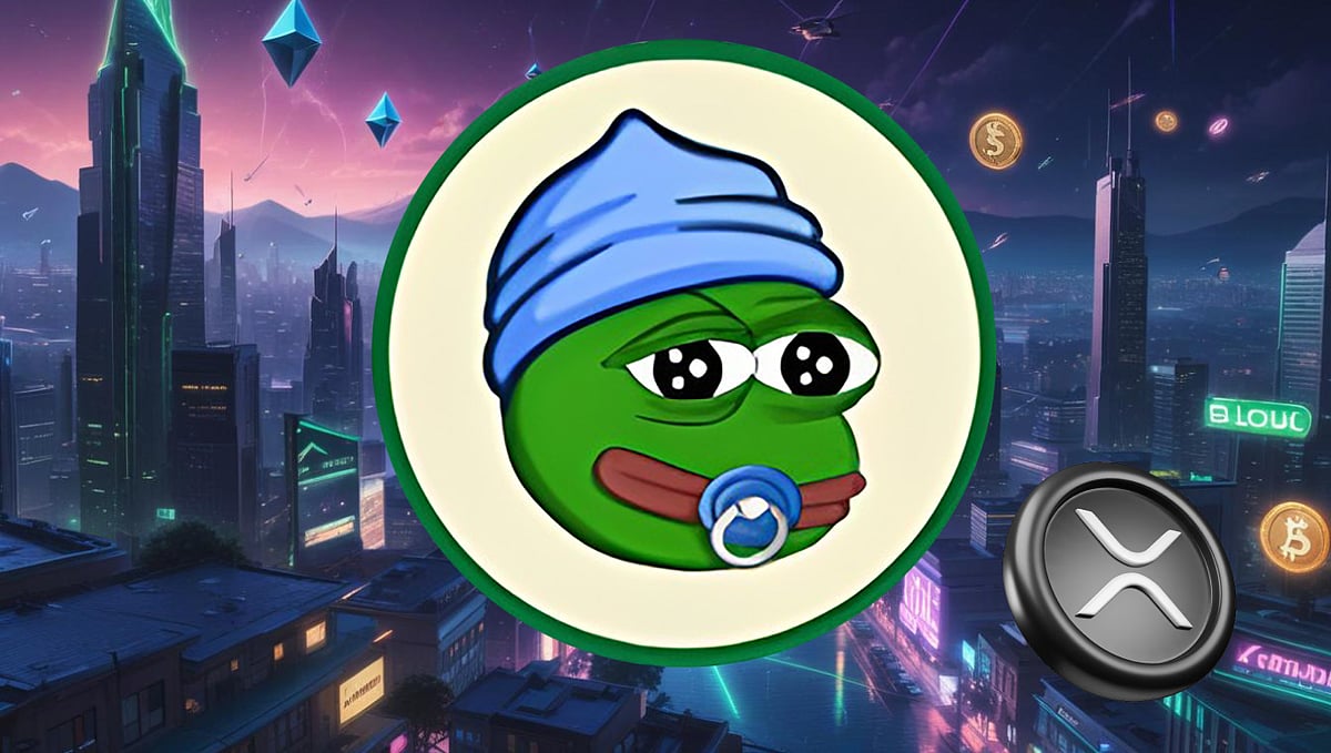 baby Pepe crypto meme character with pacifier and blue hat