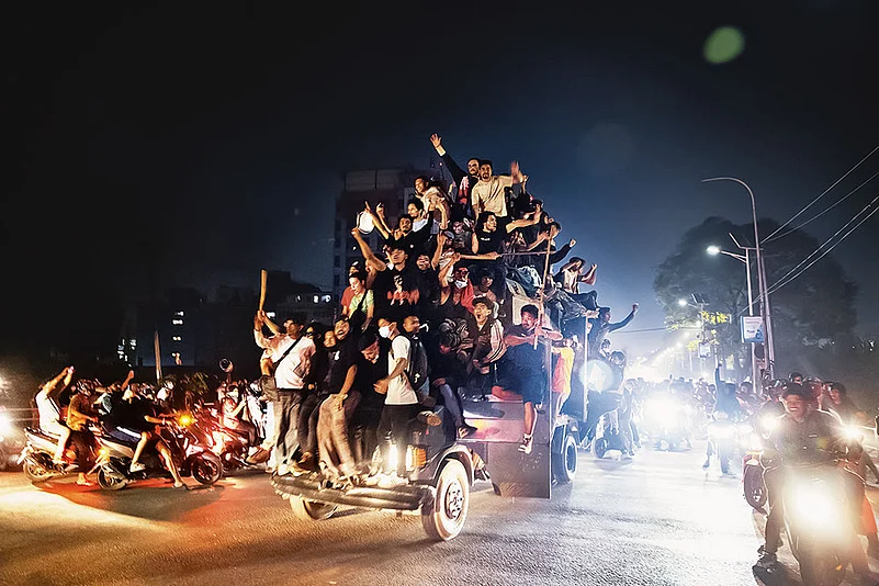 A rally of Gen Z protesters circling the streets of Kathmandu