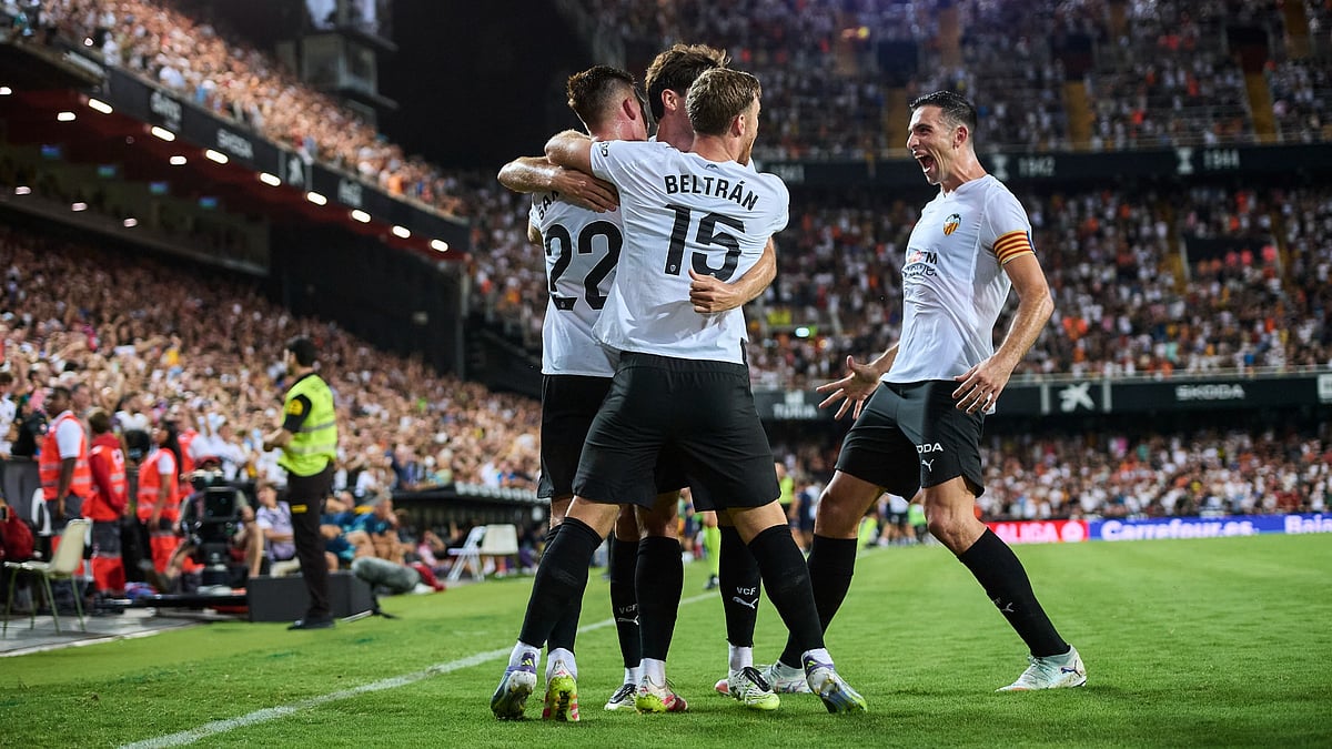 Valencia celebrate their win over Athletic Bilbao