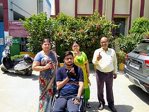 | file pic | : Anurag with his parents and sister after casting their votes