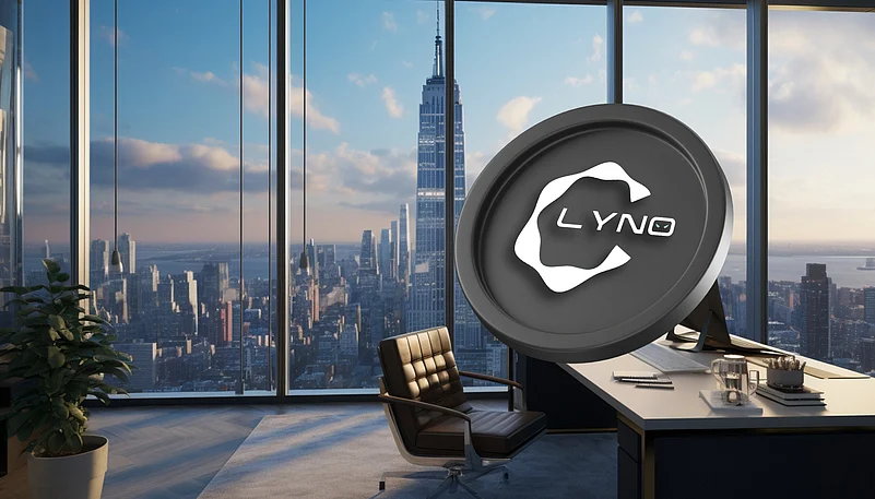 An office image edit with Lyno logo