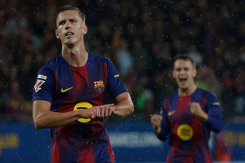 Spain soccer La liga 2025-26 FC Barcelona vs Getafe match pics_Dani Olmo