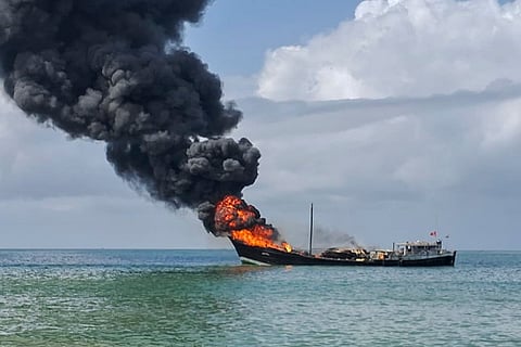 Cargo vessel fire in Porbander