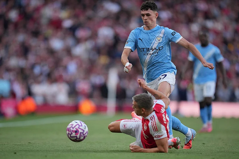 Britain soccer Premier League 2025-26 Arsenal Vs Manchester City match pics_Phil Foden