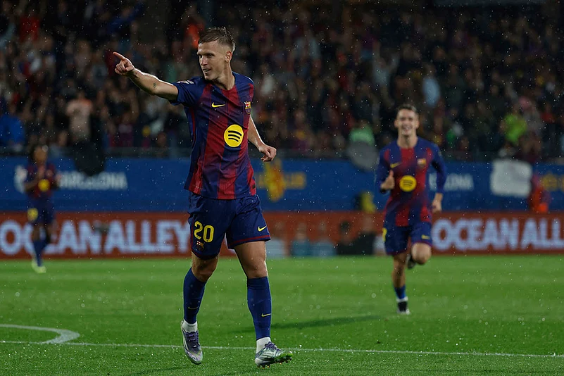 Spain soccer La liga 2025-26 FC Barcelona vs Getafe match pics_ Dani Olmo